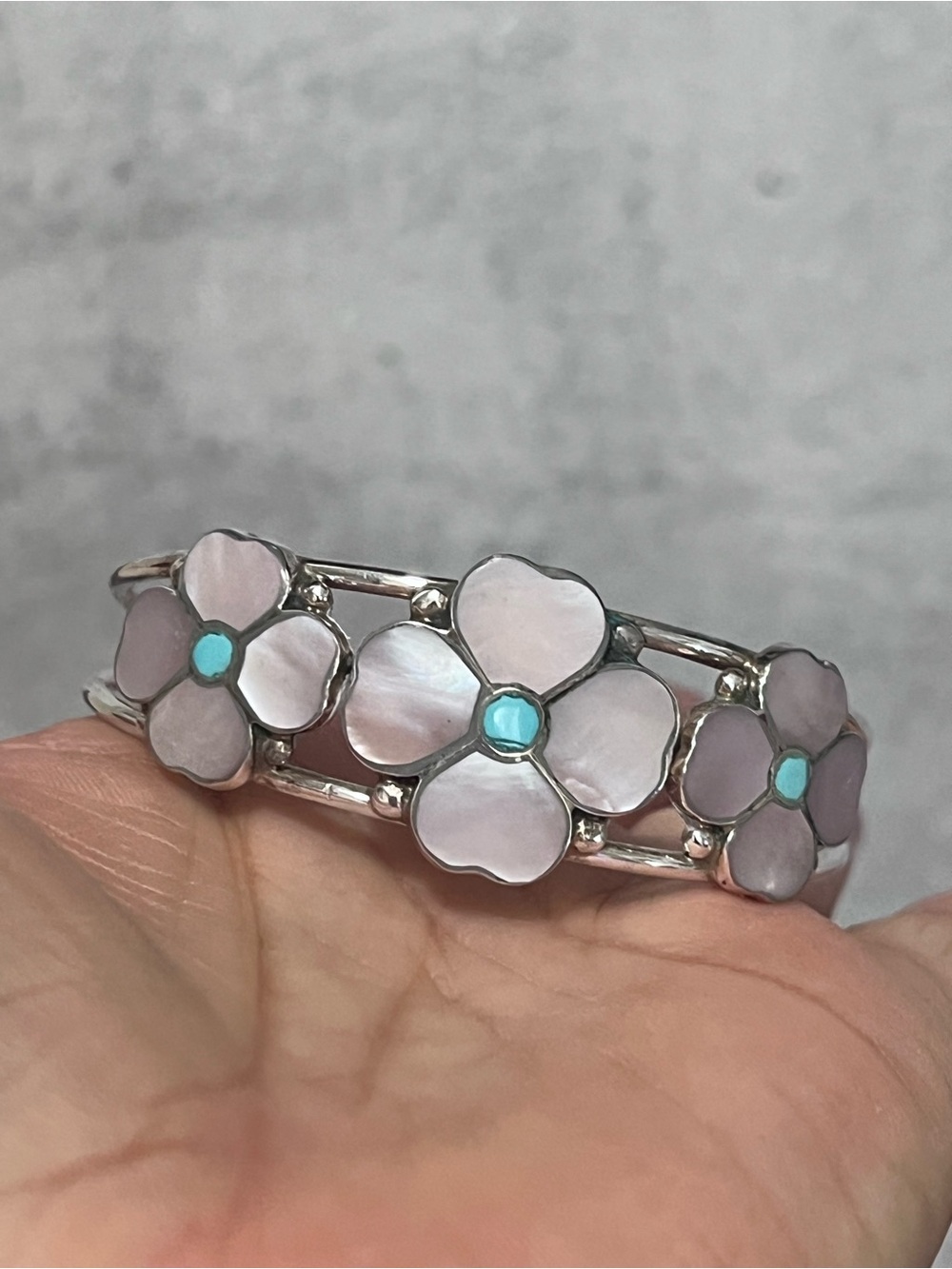925 Sterling Silver Floral Mother-of-Pearl Bracelet Turquoise bracelet cuff